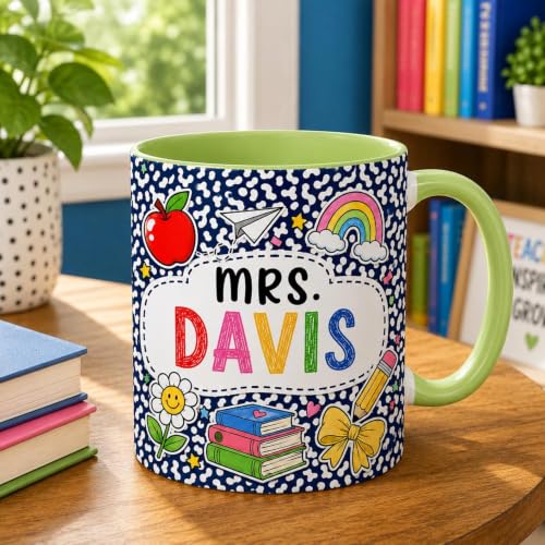 Personalized Teacher Mug with Name, Custom Teacher Coffee Cup, 11oz Ceramic Mug or Travel Tumbler, Teacher Appreciation Gift for Women, Back to School, Birthday, Christmas, End of Year Gift, Multi 5