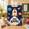 Personalized Teacher Name Clipboard, Custom Acrylic Classroom Organization, Space Rocket Paper Holder, Back to School Gift, Appreciation Present, Cute School Desk Accessory