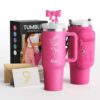 Personalized Tumbler 40 oz with Custom Name and Birth Flower, 6 Colors, Handle and Straw. Add a Custom Tumbler Carrying Holder with Adjustable Strap, Straw Bow Topper, Gift for Teen Girls.