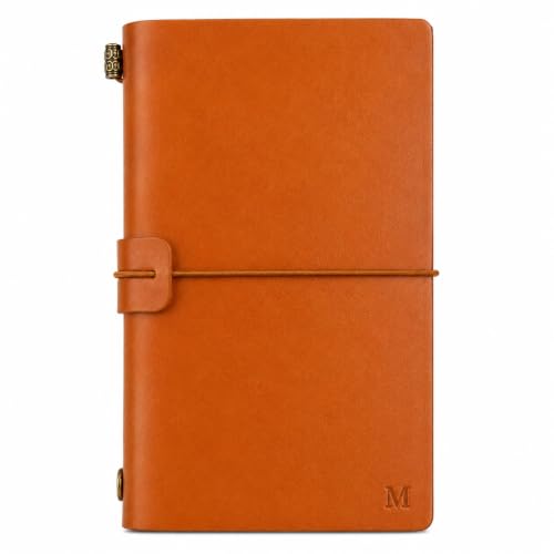 Personalized Vegan Leather Travel Journal with Card Organizer - Refillable A6 Notebook with Hot-Stamped Initial Letter or Heart, 6-Slot Card Holder, Zipper Pouch & Document Folder (Light Brown)
