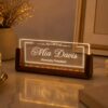 Personalized Warm White LED Acrylic Name Plate with Wooden Base