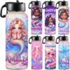 Personalized Water Bottles for School Custom Mermaid Thermos Water Bottle for Girls with Straw Lid Personalized Names Stainless Steel Double Wall Insulated Sports Cup for Kids Style 14
