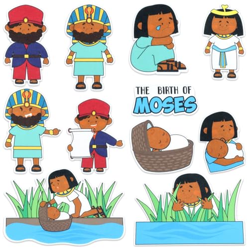 Peryiter 11 Pcs Baby Moses Felt Story Board Set Bible Stories Set Felt Figures Precut Story Board for Kindergarten Preschool Storytelling Interactive Teaching Activities