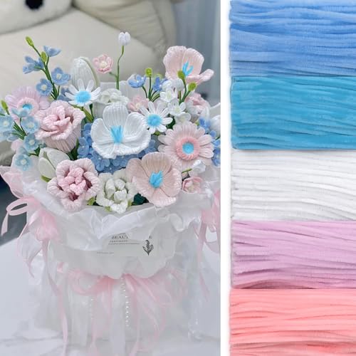 Peryiter 500 Pcs Pipe Cleaners for DIY Flower Bouquets, Chenille Stems for Graduation Bouquet Crafts, Fuzzy Sticks for Handmade Flowers, DIY Gift, Art Projects(Blue & Pink Flower,12 Inch)