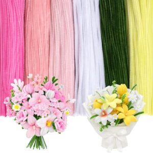 Peryiter 500 Pcs Pipe Cleaners for DIY Flower Bouquets, Chenille Stems for Graduation Bouquet Crafts, Fuzzy Sticks for Handmade Flowers, DIY Gift, Art Projects(Pink Flower,12 Inch)