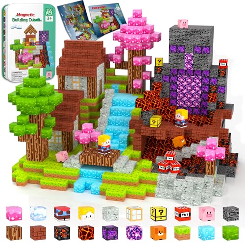 Petenjoy 150PCS Magnetic Blocks - Magnetic Building Blocks, Magnet Blocks Cubes, STEM Learning Sensory Magnet Toy for Kids Ages 3 4 5 6 7 8 9 10 11, Birthday Gifts for Boys and Girls