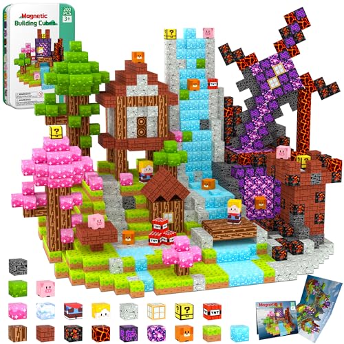 Petenjoy 200PCS Magnetic Blocks - Magnetic Building Blocks, Magnet Blocks Cubes, STEM Learning Sensory Magnet Toy for Kids Ages 3 4 5 6 7 8 9 10 11, Birthday Gifts for Boys and Girls