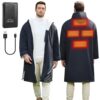 PETREL 12V Heated Parka with Battery,Heated Hooded Changing Robe Poncho,15000mah Oversized Wearable Heated Blanket,Recycled Fabric Sherpa Lined Heated Jacket 3 Heat set for Car,Camping,Swimming,Indoor