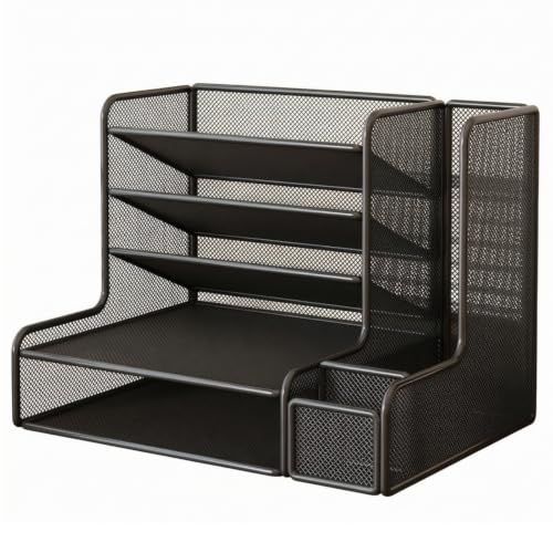 PETSOLA Desktop File Organizer File Sorter Desk Organizer Document Holder With Multi Tier Stepped Structure And Vertical Storage Metal Mesh Suitable for office home workstation library desk