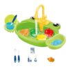 PETSOLA Kids Sink Dishwashing Set, with Running Water, Children Role Playing Toy, Frog Green