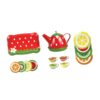 PETSOLA Miniature Teapot Tea Party Set Pretend Play Kitchen Tinplate Cup Plate Princess Dessert Tray Simulation Suitable for Birthday Party Home Play, Red