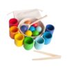 PETSOLA Rainbow Balls in Cups Sensory Wooden Rainbow Ball Color Sorting Toy for Kids