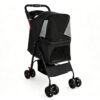 Pet Stroller Foldable for Small Dogs Cats Under 28 lbs, 4 Wheel Dog Stroller with Storage Basket and Tray, Pet Travel Carrier with Safety Leashes and Breathable Mesh, Black