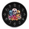 PGRZALRUQS Day of The Dead Skull Flower Wall Clock Round Clocks Modern Decor for Office Living Bedroom