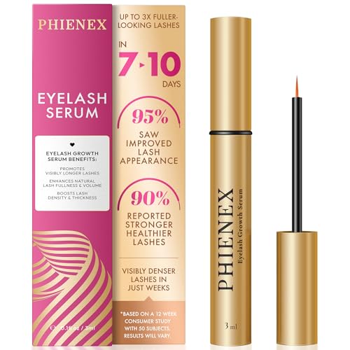 PHIENEX 2026 New Version Lash Serum for Eyelash Growth – 7-Day Visible Results, Vegan & Hormone-Free, Botanical Peptide Complex for Longer, Fuller & Thicker Lashes – Gentle for Sensitive Eyes, 3ml