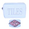 Phinayp Empty Mahjong Tile Bag with Zipper, Thickened Waffle Storage Pouch for 166 American Mahjong, 8.7 * 5.4 * 3.8 inch Case for Travel Party Game Accessories, Unique Embroidered Tiles (Blue)