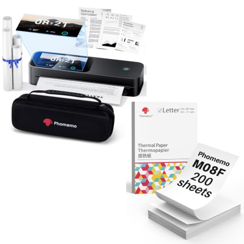 Phomemo M85 Portable Printers Wireless for Travel with Upgraded Touchscreen & Continuous Thermal Printer Paper 200 Sheets