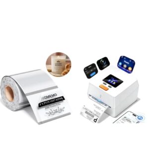 Phomemo Shipping Label Printer with Touchable Screen White & 200Pcs Transparent Thermal Label 4x3