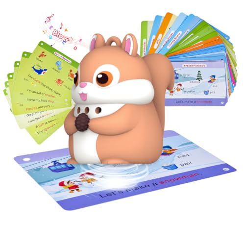 Phonics 55 Double-Sided Flash Cards with Squirrel Talking Pen Set, Over 800 Words Early Educational Learning Toys for Ages 2-6, Interactive Speech Book Card Game Gift, Homeschool Learning Supplies