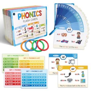 Phonics Flash Cards for Kids Ages 4-8 - 65 Cards with 118 Phonics Sounds to Learn to Read - Includes Colorful Rings for Easy Storage & Organization