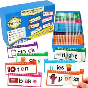 Phonics Flash Cards, Word Family Build Book with 40 Read and Rhyme Flip Books, Learn to Read Sight Words, Kindergarten Reading Games, Preschool Homeschool Educational Learning Activities