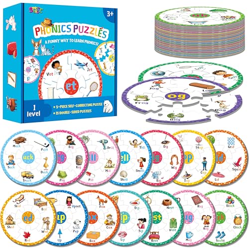 Phonics Puzzles, Short Vowel Sound Blends-30 Phonics & 150 Sight Words, Phonetic Rhyming Game Learn to Read Spell First Word Early Educational Tool for Toddlers, Preschool, Kindergarten, Homeschooling