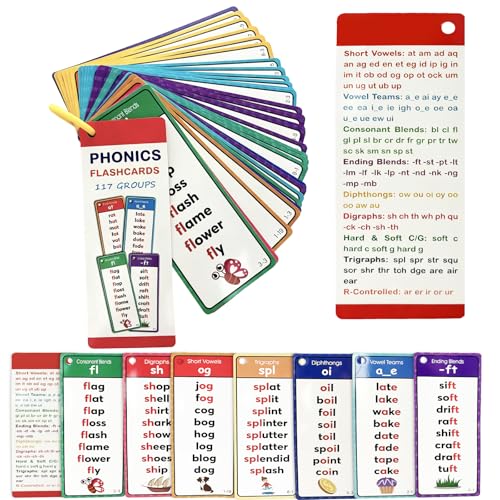 Phonics Word Cards, 117 Sound Groups 900+ Words, 60 Double-Sided Phonics Flash Cards, Learn to Read Phonics Flash Cards, Educational Flash Cards for Sight Word Games, Home、School Learning
