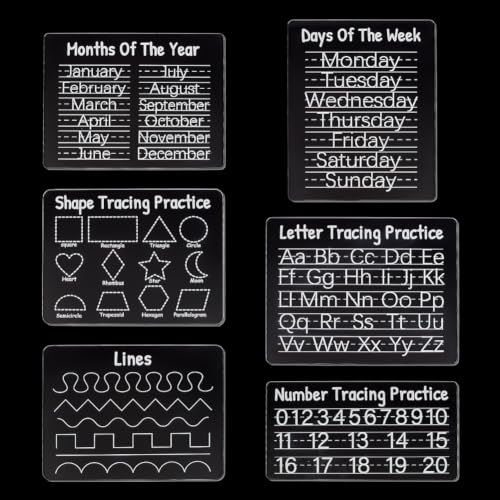 PH PandaHall 6 Styles Personalized Tracing Boards Letter Numbers Practice Boards Acrylic Handwriting Board Calendar Dry Erase Board for Learning Painting DIY Scrapbooking Drawing Supplies