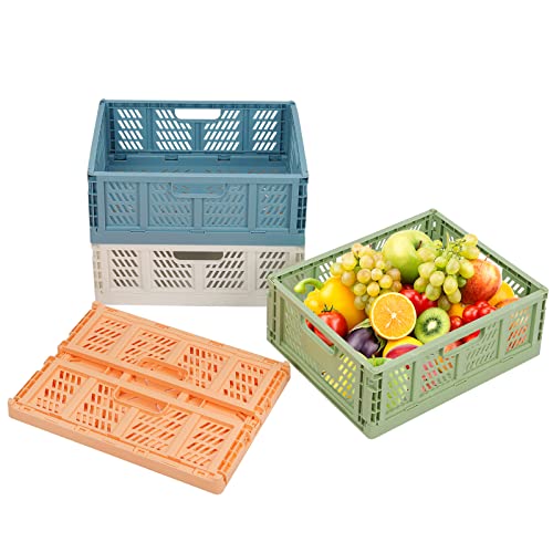 Phyllia Plastic Storage Shelf Baskets Colorful Drawer Organizers 4 Pack Home Kitchen Storage Crate Bin Stackable Food Grocery Container Folding Office Drawer Organiser Transport Box (13.3"x10.2"x5.1")