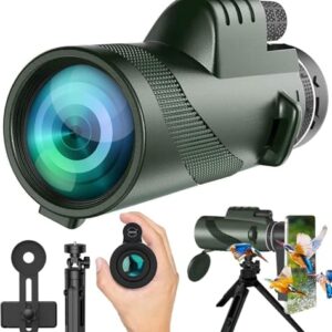 PhysioPhyx Monocular-Telescope 80x100 High Powered Monoculars High Definition for Adults High Powered with Smartphone Adapter Telescope Hunting Wildlife Bird Watching Travel Camping Hiking-Green