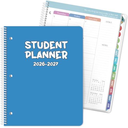 Phyxin Student Planner 2026-2027, Blue Monthly Planner for Academic Year 2026-2027, July 2026- June 2027, Weekly and Monthly School Planner with Tabs, Stickers and 3-Hole Punched, A4 (8.7" x 11") Large Daily Planner for Office School Supplies