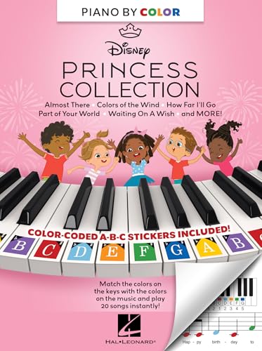 Piano-by-Color - Disney Princess Collection | Piano Sheet Music Songbook by Various | Color Coded Notation with Matching Stickers | 20 Disney Princess Songs and Bonus Activities for Kids