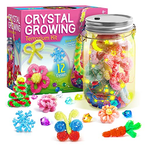 Piano Potato Crystal Growing Terrarium Kit for Kids - Grow 12 Vibrant Crystals Night Light Science Set, DIY STEM Craft Kits for Boys Girls Age 8+, Light Up Jar Experiments Activity Birthday Gifts