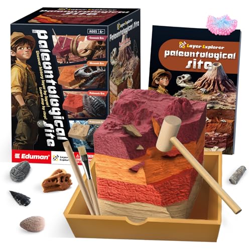 Piano Potato Paleontological Site Fossil Digging Kit for Kids, Dig Up 4 Geological ERAS with Dinosaur Fossil, Rock, Shell, Sealife, Multi-Layer Explorer Excavation Archeology Toy Gift for Kids 6+