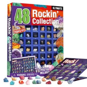Piano Potato Rock Collection for Kids, 48PCS Natural Crystals & Gem Rocks Kit, Educational Gemstone Collection for Geology Learning, Pretty Fancy Rocks for Boys Girls Ages 6+