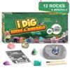Piano Potato Rocks & Minerals Dig Kit - 12 Pack Real Gemstone Excavation Bricks, Crystals, Pyrite, Amethyst Archeology Digging Toys, STEM Educational Gift Box Party Favors for Kids Boys Girls Age 6+