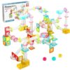 PicassoTiles 100pc Magnetic Marble Run Travel Size Tile Blocks Construction Kids Toy Set On The Go Mini Magnet Tiles Marbles Playset for Race Track Building Block STEM Learning Kit Boy Girl 3+ PTMG100