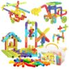 PicassoTiles 100PCS STEM Pipe Building Playset Interlocking Tube Construction Toy with Wheels and Clear Storage Box Educational Learning Toys for Preschool Montessori Kids Age 3+ Boys and Girls PTT139