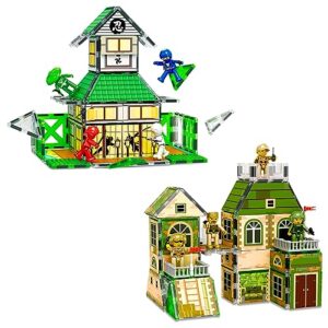 PicassoTiles 102pc Magnet Tile Building Block Ninja & Troop Theme Double Sided Printings 2in1 with 8 Character Figures Magnetic Tiles Construction Playset Fine Motor Skill STEM Educational Age3+ PTQ02