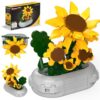 PicassoTiles 130pc STEM Sunflower Building Brick Block Set with Vase Flower Craft Toy for Kids Ages 3+ Educational Learning and Creative Activity Construction Room Decor Gift for Boys and Girls PBS22