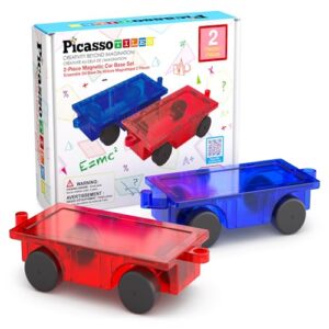 PicassoTiles 2 Piece Car Truck Construction Kit Toy Set Vehicle for Magnetic Blocks Building Tile Sensory Magnet Toys with Re-Enforced Hitch & Long Bed Educational Puzzle Girls Boys Toddlers Ages 3+