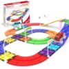 PicassoTiles 45pc Magnetic Tiles Race Track Set With 2 Racing Cars Plus Traffic Accessory Kit STEM Educational Learning Construction Building Magnet Tile Toy For Toddlers Boys Girls Kids Age 3+ PTR451