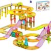 PicassoTiles 60pc Magnetic Tile Race Car Track Set STEM Construction Road Kit Building Blocks for Kids Toddlers Age 3 Plus Educational Travel Toy Sensory Preschool Learning for Boys and Girls PTMR60
