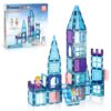 PicassoTiles 72 Piece Magnetic Building Tiles Castle Winter Ice Theme Construction Magnet Block Set with Princess Prince Character Stairs Windows Doors STEM Learning Educational Toy Kids Ages 3+ PT72