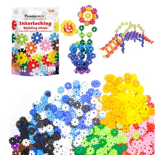 PicassoTiles Building Chips Interlocking Disc Construction Blocks in 12 Colors STEM Learning Early Education Toy Engineering Playset Child Brain Development for Toddlers Girls Boys Kids Age 3+ PTF108