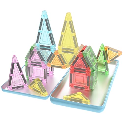 PicassoTiles Magnetic Tiles 30pc Nano Building Construction Set Compact Mini Travel Magnet Tile Playset with Tin Storage Case STEM Educational Learning School Brain Toy Blocks Boys Girls Ages 3+ PN09