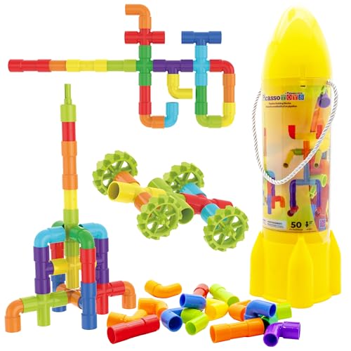 PicassoTiles Pipe Tube Construction Building Toys Stacking Toy Puzzle Game for Early Learning Montessori Playset Educational Connector Blocks Brain Development Kit Ages 3+ Toddler Boys & Girls PTT137