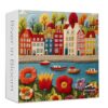 PICKFORU Colorful Embroidery Town 1000 Piece Puzzle for Adults, Patch Country Jigsaw Puzzles Plant Floral, Impossible Challenging Quilting Town Theme as House Decor
