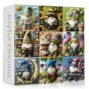 PICKFORU Funny Gnome Puzzles for Adults 1000 Pieces,Cute Gnome Puzzle Features Flower Sunflower Cactus Succulents Book Beach, Colorful Collage Challenge Jigsaw Puzzle Wool Felt Style