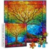 PICKFORU Stained Glass Puzzles for Adults 1000 Pieces and up, Mosaic Tree of Life Puzzle Unique Rainbow Puzzles, Colorful Difficult Jigsaw Puzzles for Adults